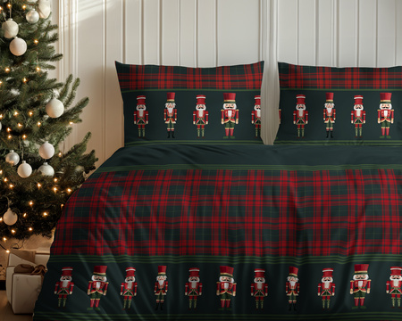 POŚCIEL ŚWIĄTECZNA ŚWIĘTA DZIADEK ŻOŁNIERZYK CZERWONA KRATA BAWEŁNA 160X200