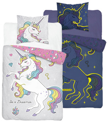 JEDNOROŻEC UNICORN KONIK POŚCIEL ŚWIECĄCA W CIEMNOŚCI ŚWIECI FLUO 160x200
