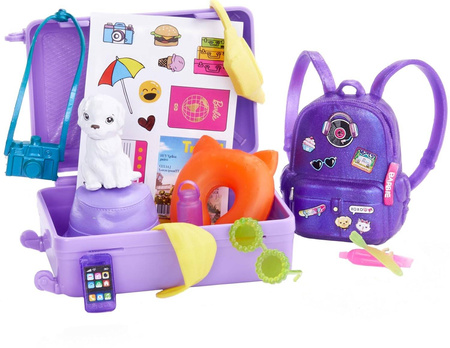 LALKA BARBIE TERESA W PODRÓŻY PIESEK PIES AKCESORIA WALIZKA HKB05