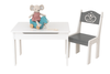 STOLIK BIAŁY SIWY DREWNIANY KSIĘŻNICZKI KRZESEŁKO ZESTAW DLA DZIECI MEBLE