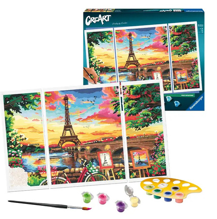 Malowanie po Numerach Paryż Panorama CreArt Zestaw Farby Pędzel 3x OBRAZ