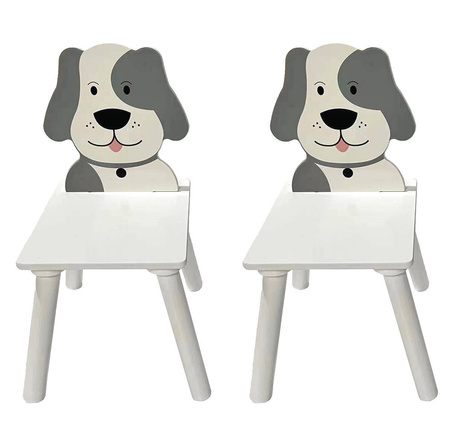 PIES PIESEK BIAŁY STOLIK STÓŁ DLA DZIECI DREWNIANY 2 KRZESŁA KRZESEŁKA