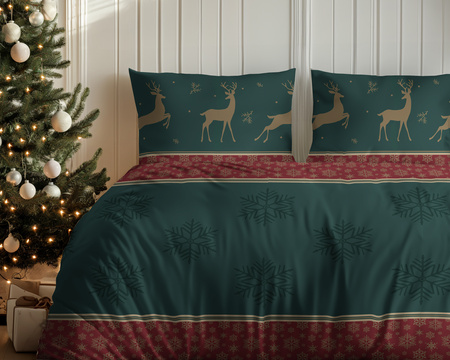ŚWIĘTA ŚWIĄTECZNA POŚCIEL RENIFERY ZIELONA BAWEŁNA 160X200