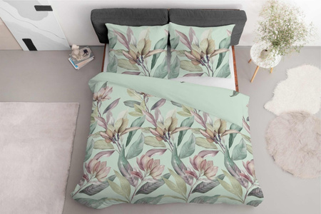 Pościel satynowa 160x200 Szałwiowa Kwiaty i Liście Home Elegance