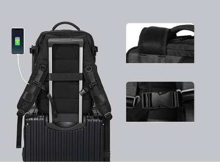 CZARNY PLECAK WALIZKA BAGAŻ PODRÓŻNY DO SAMOLOTU NA LAPTOPA USB KABINOWY