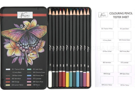 PROFESJONALNE KREDKI Zestaw kredek 12 kolorów MIĘKKIE Nassau Ołówkowe