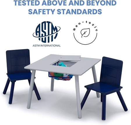 STOLIK SIWY SZARY NIEBIESKI KRZESŁA DREWNIANY DZIECI + KOSZ POJEMNIK