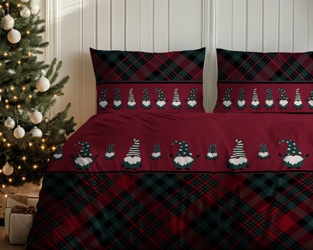 ŚWIĘTA ŚWIĄTECZNA POŚCIEL ELF ELFY CZERWONA KRATKA BAWEŁNA 220X200
