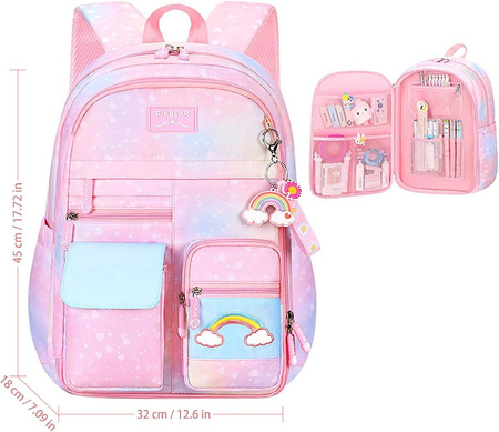 TĘCZOWY PLECAK SZKOLNY TORNISTER A4 + BRELOK