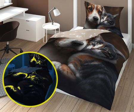 PIES KOT PIESEK KOTEK GOLDEN POŚCIEL ŚWIECĄCA ŚWIECI 140x200