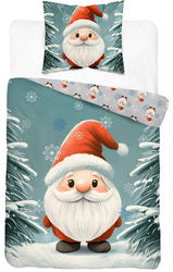 Pościel Młodzieżowa Bawełna 140x200 Świąteczna Skrzat Mikołaj Śnieg