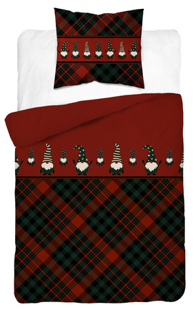ŚWIĘTA ŚWIĄTECZNA POŚCIEL ELF ELFY CZERWONA KRATKA BAWEŁNA 140X200