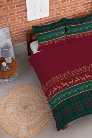 POŚCIEL ŚWIĘTA ŚWIĄTECZNA FLANELA RENIFERY KRATKA FLANELOWA CZERWONA160X200