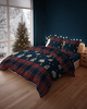 POŚCIEL ŚWIĄTECZNA ŚWIĘTA GRANATOWA DOMEK Z PIERNIKA KRATA BAWEŁNA  220x200