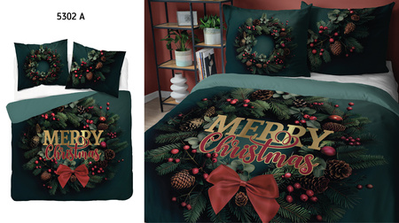 ŚWIĘTA ŚWIĄTECZNA POŚCIEL CHOINKA STROIK MERRY ZIELONA BAWEŁNA 220X200