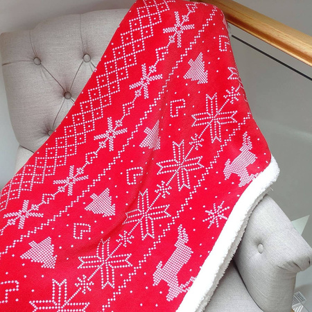 ŚWIĘTA CIEPŁY KOC PLED ŚWIĄTECZNY CZERWONY CHOINKA