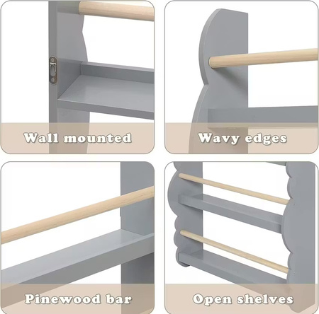 REGAŁ ŚCIENNY DREWNIANY NA KSIĄŻKI DLA DZIECI BIURA PÓŁKA PÓŁKI