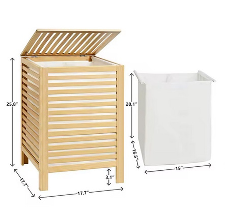 Kosz na pranie bambusowy jednokomorowy BAMBOO 40x40x57cm