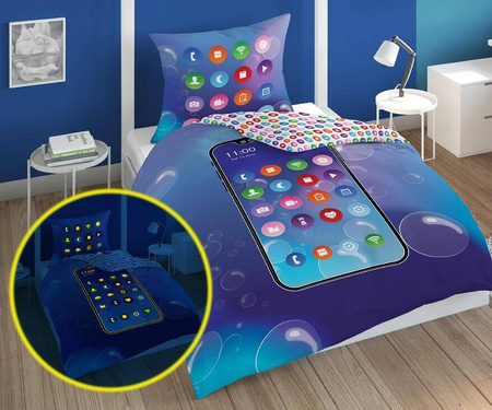 TELEFON PHONE FLUO POŚCIEL ŚWIECĄCA W CIEMNOŚCI ŚWIECI 140x200 Młodzieżowa