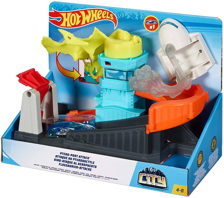 TOR HOT WHEELS Zestaw Lotnisko ATAK PTEROZAURA PTERODAKTYLA + Autko GBF94