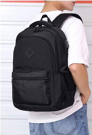 DUŻY PLECAK CZARNY MIEJSKI MĘSKI NA LAPTOPA + USB