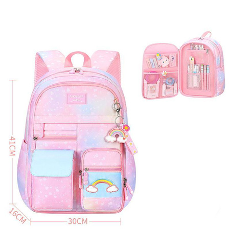 TĘCZOWY PLECAK SZKOLNY TORNISTER A4 + BRELOK