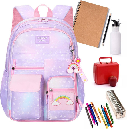 TĘCZOWY PLECAK SZKOLNY TORNISTER A4 + BRELOK