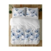 Pościel biała w akwarelowe kwiaty błękitne - 160x200 Bawełna