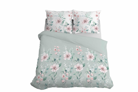 KOMPLET POŚCIELI 220X200 Detexpol MIKROFIBRA Miętowa Wiosenne Kwiaty