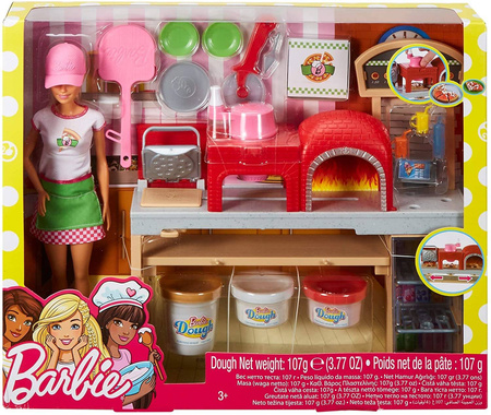 BARBIE Pizza LALKA Zestaw Pizzeria Akcesoria Masa