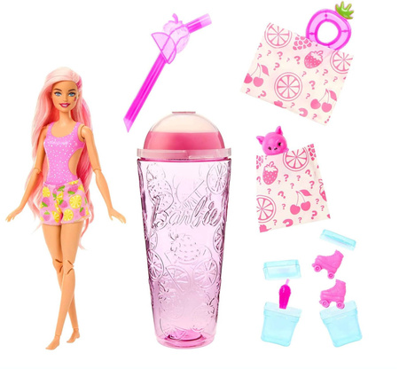 BARBIE POP REVEAL LALKA OWOCOWY SOK TRUSKAWKA 8 NIESPODZIANEK ZESTAW KUBEK
