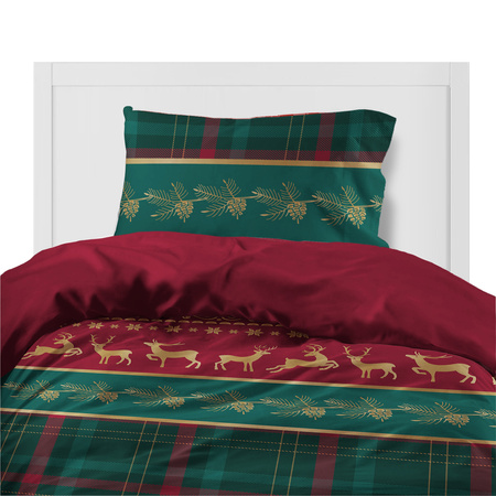 POŚCIEL ŚWIĘTA ŚWIĄTECZNA FLANELA RENIFERY KRATKA FLANELOWA ZIELONA 140X200
