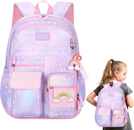 TĘCZOWY PLECAK SZKOLNY TORNISTER A4 + BRELOK