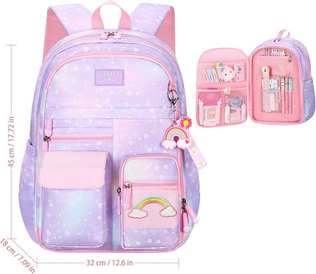 TĘCZOWY PLECAK SZKOLNY TORNISTER A4 + BRELOK