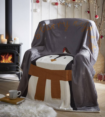 Święta Mikołaj Pingwin CIEPŁY KOC świąteczny Pled