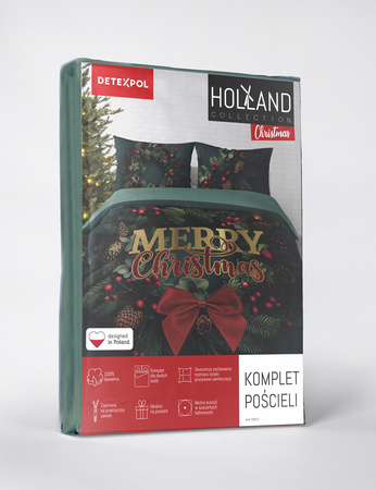ŚWIĘTA ŚWIĄTECZNA POŚCIEL CHOINKA STROIK MERRY ZIELONA BAWEŁNA 220X200