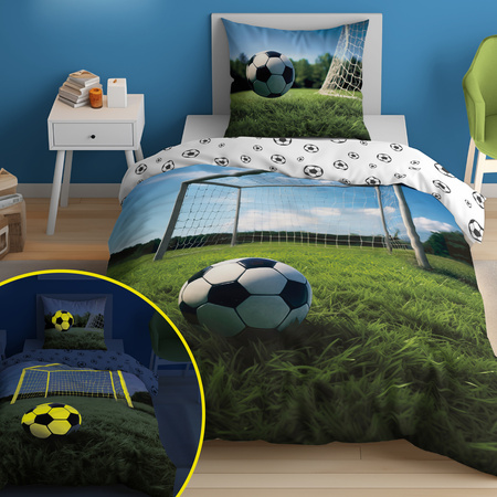 PIŁKA NOŻNA FOOTBALL BRAMKA GOL PIŁKI POŚCIEL BAWEŁNA FLUO ŚWIECI 140X200