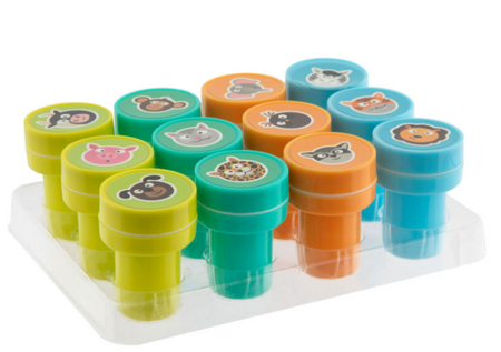 STEMPLE ZWIERZĄTKA Zestaw pieczątek samotuszujących 12 szt stempelki dzieci