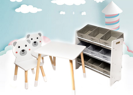 BIAŁY STOLIK STÓŁ MIŚ MISIE DLA DZIECI 2 KRZESŁA