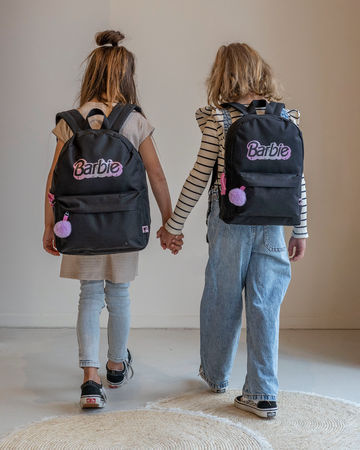 BARBIE CZARNY PLECAK SZKOLNY WYCIECZKOWY DLA DZIECI BRELOK POMPON