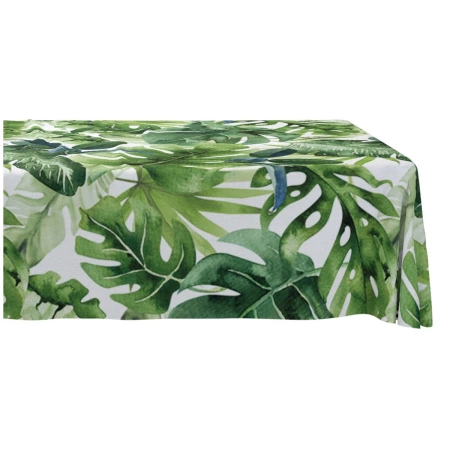 OBRUS NA STÓŁ BOHO LIŚCIE MONSTERA BAWEŁNA ZIELONY 140X220