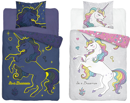 JEDNOROŻEC UNICORN KONIK POŚCIEL ŚWIECĄCA W CIEMNOŚCI ŚWIECI FLUO 160x200