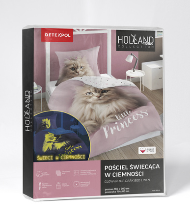 KOT KOTEK POŚCIEL ŚWIECĄCA W CIEMNOŚCI ŚWIECI DWUSTRONNA 140X200