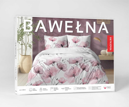 Pościel Biała w Akwarelowe Kwiaty Różowe - 160x200 - Bawełna