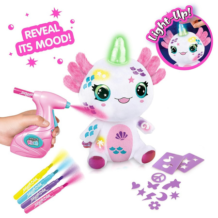AIRBRUSH PLUSH POKOLORUJ PLUSZAKA AXOLOTL JEDNOROŻEC ŚWIECĄCY RÓG MASKOTKA