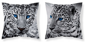 POSZEWKA DWUSTRONNA 40x40 KOT KOTY CAT LAMPART CZARNO-BIAŁA  + WKŁAD