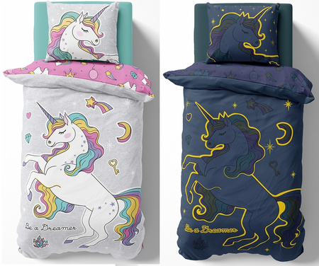 JEDNOROŻEC UNICORN KONIK POŚCIEL ŚWIECĄCA W CIEMNOŚCI ŚWIECI FLUO 160x200