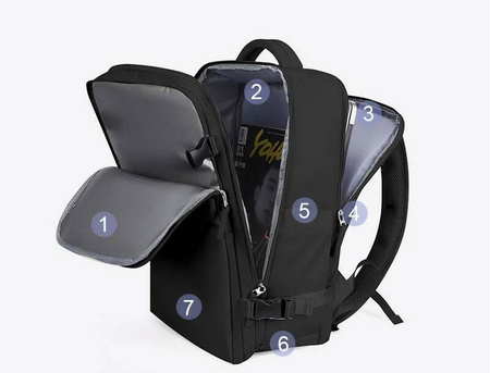 CZARNY PLECAK WALIZKA BAGAŻ PODRÓŻNY DO SAMOLOTU NA LAPTOPA USB KABINOWY