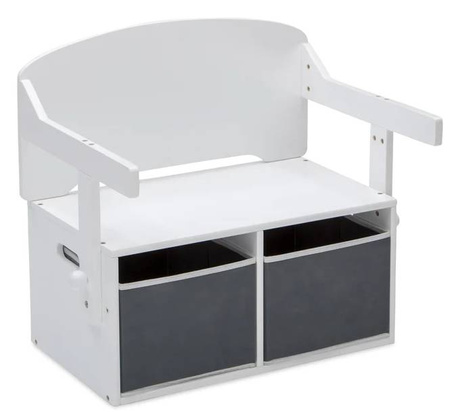 BIAŁE SIWE BIURKO STOLIK SKRZYNIA POJEMNIKI NA ZABAWKI 3W1 DLA DZIECI