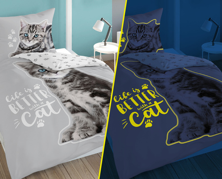 KOT KOTEK POŚCIEL ŚWIECĄCA W CIEMNOŚCI ŚWIECI DWUSTRONNA 160X200